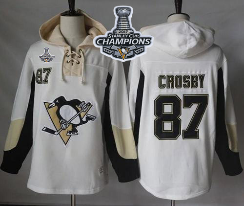 Penguins #87 Sidney Crosby White Pullover Hoodie Stanley Cup Finals Champions Stitched NHL Jersey - Click Image to Close